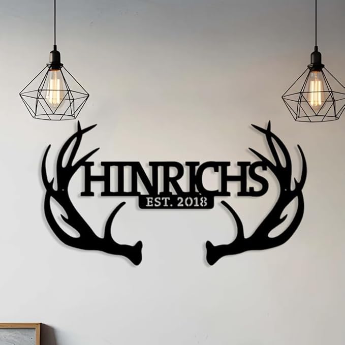 Personalized Deer Antler Metal Sign, Custom Ranch Name Sign with Year, Rustic Hunting Lodge Wall Art, Farmhouse Cabin Outdoor Decor, Gift for Hunters, Men, Family, Anniversary or Housewarming