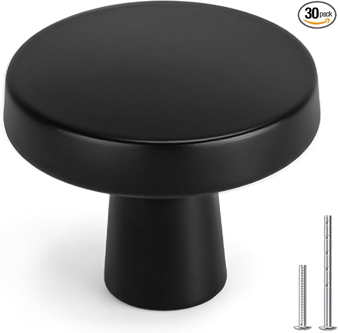 homdiy 30 Pack Black Cabinet Knobs Round Matte Kitchen Handles Zinc Alloy Metal Hardware for Dresser Drawer Desk Cupboard