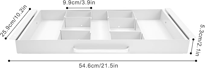 21.5" Under Desk Storage Drawer, White Sliding Pull-Out Drawer for Sit Stand Workstation
