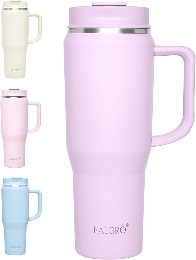 40 oz Tumbler with Handle, Insulated Tumblers with Lid and Straw, Large Metal Sports Water Bottle Jug, Thermal Stainless Steel Travel Coffee Mug Cup, Lavender