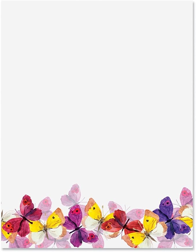 Current Summer Butterfly Letter Paper - Spring Stationery Papers With Decorative Butterflies Border, Printable Holiday, Wedding & Bridal Shower, & Invitation Sheets, Set of 25, 8 1/2" x 11"