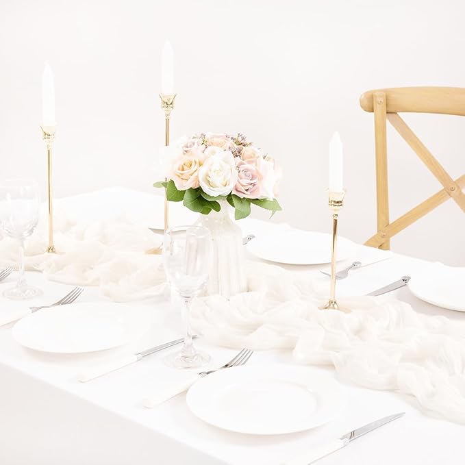 MLMC 8 Pack Ivory White Table Runner Rustic Gauze Cheesecloth Table Runner 10ft Cheese Cloth Cenerpiece 35x120 Inches for Dessert Anniversary Wedding Bridal Baby Shower Decor