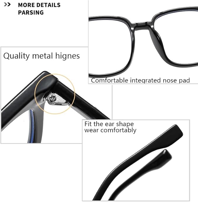 Siming Blue Light Blocking Glasses for Women and Men, Square Frame, TR90 Thermoplastic, Matte Black, Non-Polarized, Universal Fit