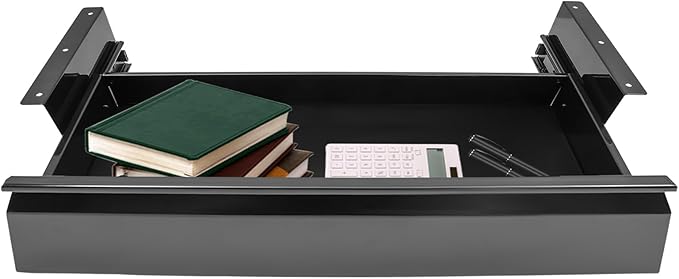 LEYSRIS 23.9" Under Desk Storage Drawer, Black Sliding Pull-Out Drawer for Sit Stand Workstation