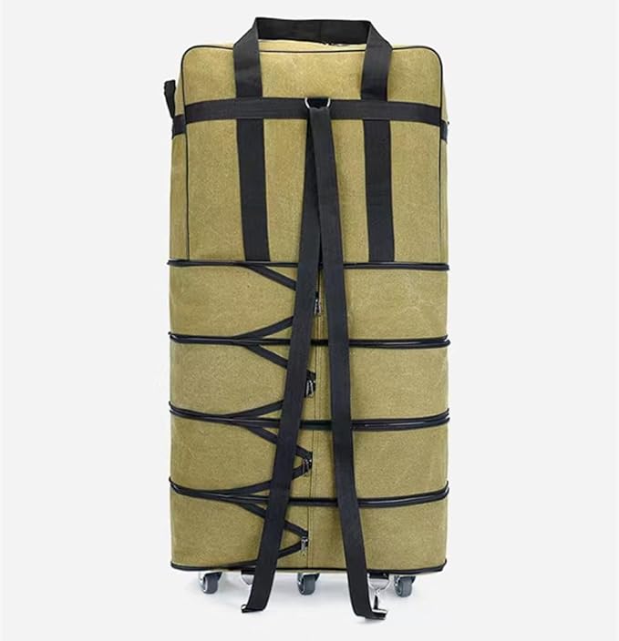 Expandable Extra Large Travel Canvas Duffel Bag with Wheels Lightweight Traveling Foldable Suitcase (Yellow Canvas, XL - 6 wheels)