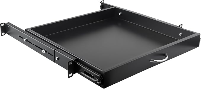 Rack Drawer, Rack Mount Drawer Designed for 19-inch Network Equipment, Servers, AV Racks, or Cabinet Enclosures. Sliding and Lockable Server Rack Drawer Features Cable Management Holes (1U)
