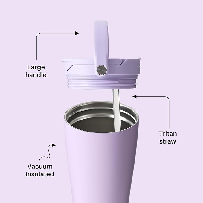 BOTTLE BOTTLE Insulated Tumbler with Handle & Straw Lid, 30oz Stainless Steel Leak-Proof Water Bottle for Hot & Cold Drinks, Add Ice Without Unscrewing, BPA-Free for Travel, Sports, Office(Purple)