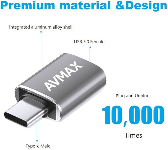 AVMAX USB C to USB Adapter 4 Pack,USBC Male to USB 3.0 Female OTG Adapter,Type C Male to A Female 3.0 OTG Adapter for Apple iPhone 16 15,Flash Thumb Drive,Mac,iPad,Samsung Galaxy