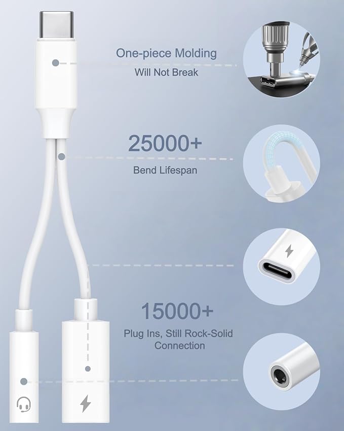 USB-C to 3.5mm Audio Aux Adapter - 384kHz Hi-Fi Stereo & 60W Fast Charging Dongle - Type C to Headphone Jack Cord for iPhone 16 15 Samsung Galaxy S25 S24 S23 S22 Plus Pro Max Ultra Pixel iPad