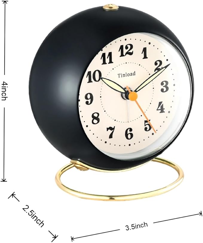 Tinload Analog Alarm Clock, Retro Simple Design Small Desk Clock with Manual Light, Battery Operated, Snooze, for Kids,Bedroom,Travel,Kitchen,Bedside Desktop(Black)