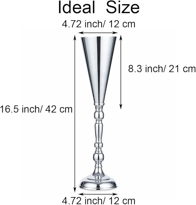 Sliver Vase Centerpiece Table Decorations - 10 Pcs Metal Tabletop Flower Stand, Wedding Decorations for Reception, 16.5in Trumpet Tall Flower Vase for Birthday, Weddings, Anniversary, Home Decor