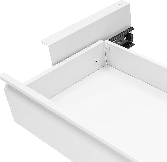 LEYSRIS 17.7" Under Desk Storage Drawer, White Sliding Pull-Out Drawer for Sit Stand Workstation