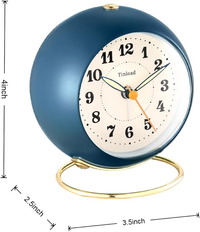 Tinload Analog Alarm Clock, Retro Simple Design Small Desk Clock with Manual Light, Battery Operated, Snooze, for Kids,Bedroom,Travel,Kitchen,Bedside Desktop(Blue)
