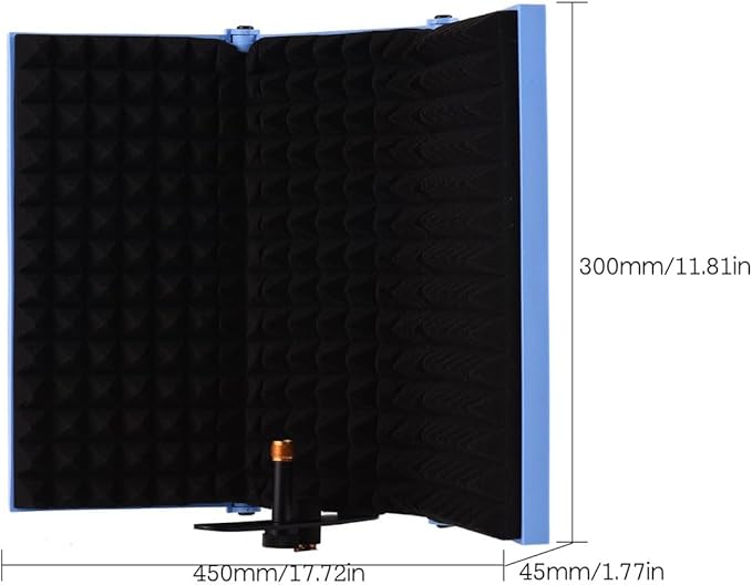 Portable Desktop Soundproof Cover,3 Doors Foldable Acoustic Panels Studio Equipment,Vocal Absorbing Shield to Filter Vocal for Microphone,for Home Studio(Blue)