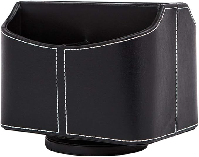 RHCSZ PU Leather Remote Control Holder Rotate 360 degrees Desk Organizer Storage Box for Remote Caddy,TV Guide, Mobile Phone, Pen,Stationery and Media Storage,Bedside Table Organizer(Black)