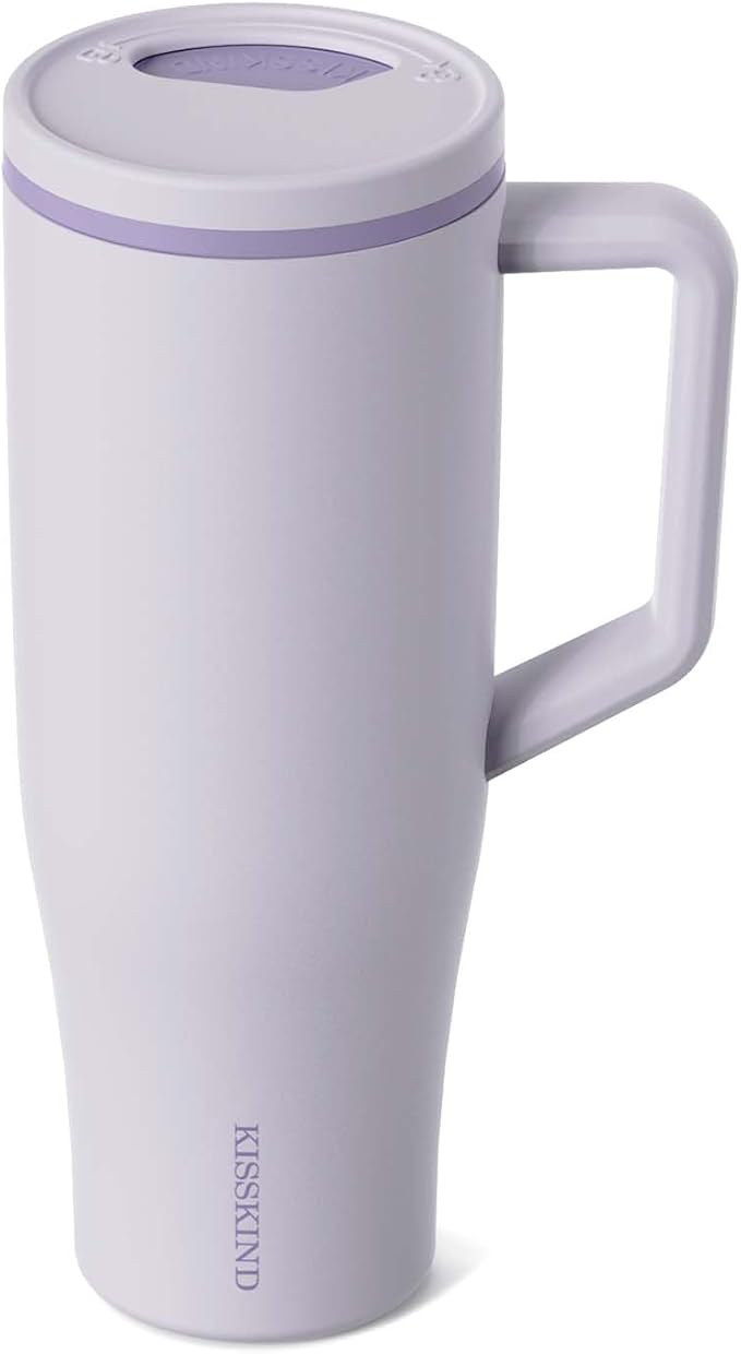 KISSKIND 40 oz Tumbler with Handle and Straw | Lumi Spin Hidden Straw 100% Leakproof Insulated Tumbler | Stainless Steel Water Bottle for Mom, Nurse, Teacher | Lavender