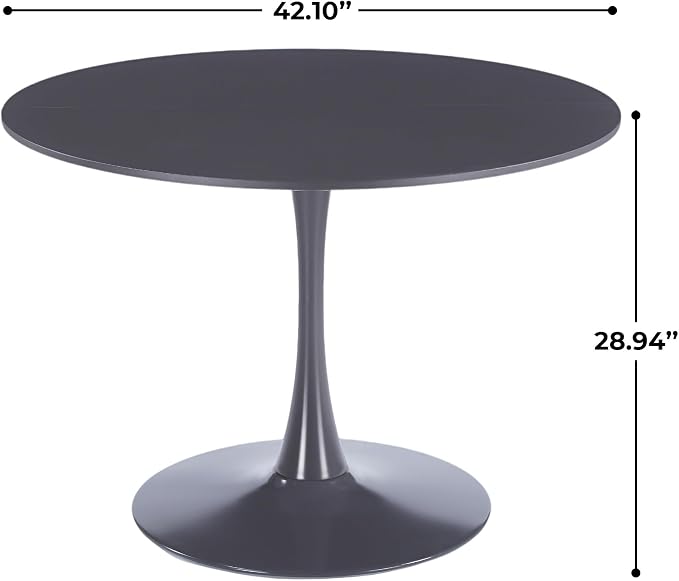 KEIKI 42.1" Round Dining Table, Mid Century Modern Bistro Table with Thickened MDF Tabletop & Metal Pedestal, for 4-6 People, Small Places, Cafe, Kitchen, Living Room, Grey