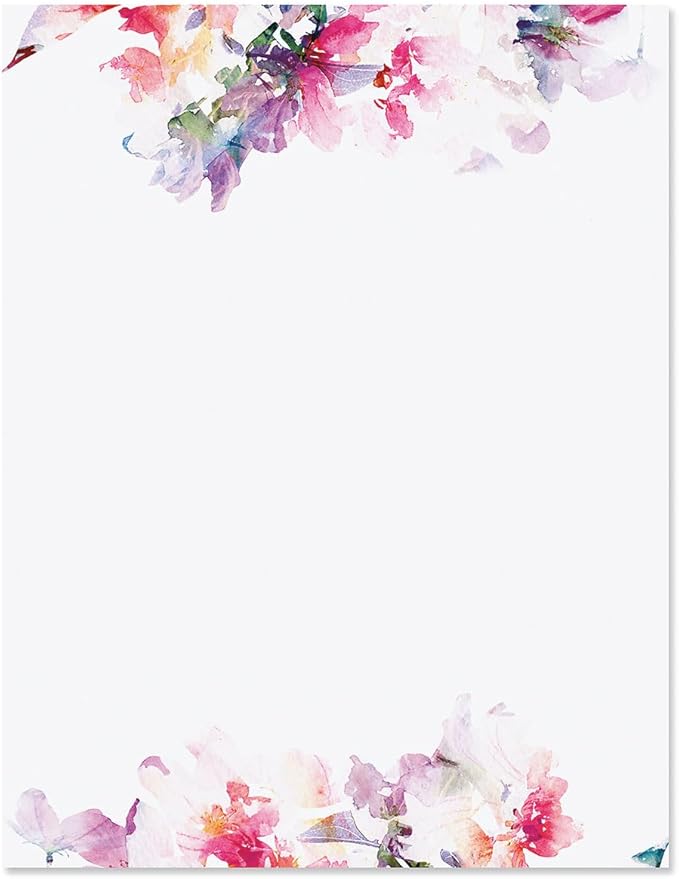 Current Brushed Floral Letter Paper - Spring Stationery Papers With Decorative Flower Border, Printable Holiday, Wedding & Bridal Shower, & Invitation Sheets, Set of 25, 8 1/2" x 11"
