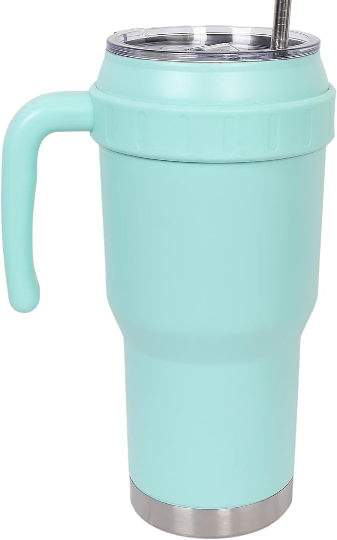 40 Oz Tumbler with Handle & Straw Lid, Insulated Stainless Steel Vacuum Flask, Double Wall Thermal Car Cup for Hot & Cold Drinks, Leak Proof, BPA Free (Mint Blue)