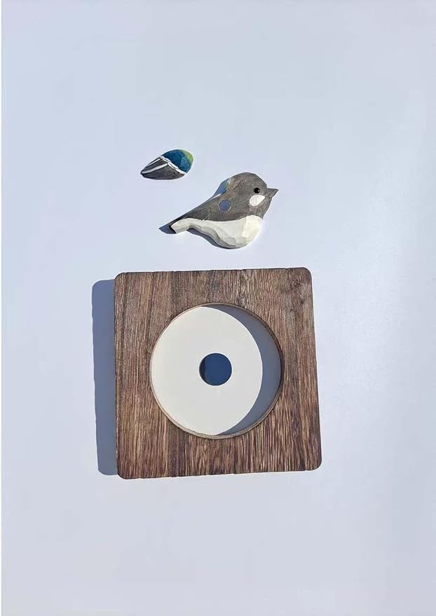Wood Bird Sculpture with Frame, Cute Hand Carved Bird Wall Art Bird Wall Decor Wooden Wall Decor Desk Table Ornament Office Home Décor Bird Gift (Green)