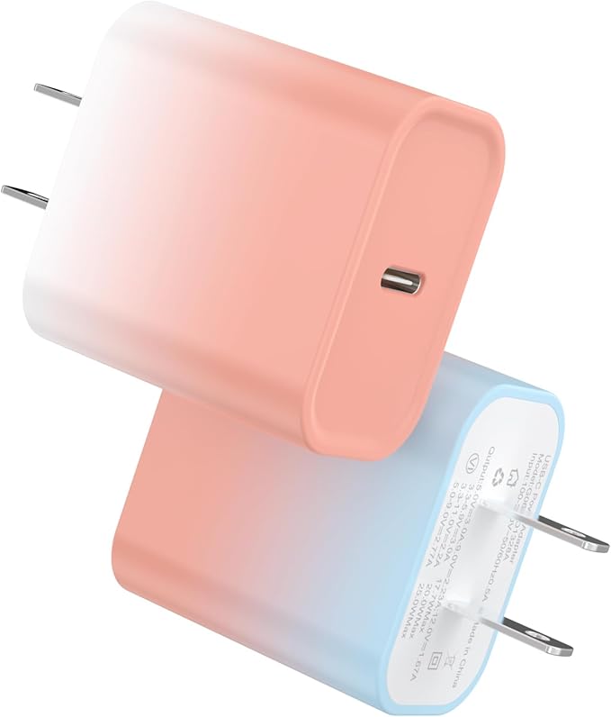 2Pack USB C Charger Block 20W, iGENJUN USB-C Power Adapter - Phone Charger with Fast Charging Capability, Type C Wall Charger for Phone 16/16 Plus/16 Pro Max/15 Series, Galaxy, Pixel, Pad - Colorful