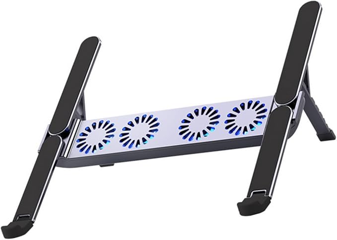 Adjustable Laptop Cooling Fan Stand Foldable Aluminum Alloy Construction Quiet Operations 10-17inch Compatibility Foldable Tablets Stand with Fan