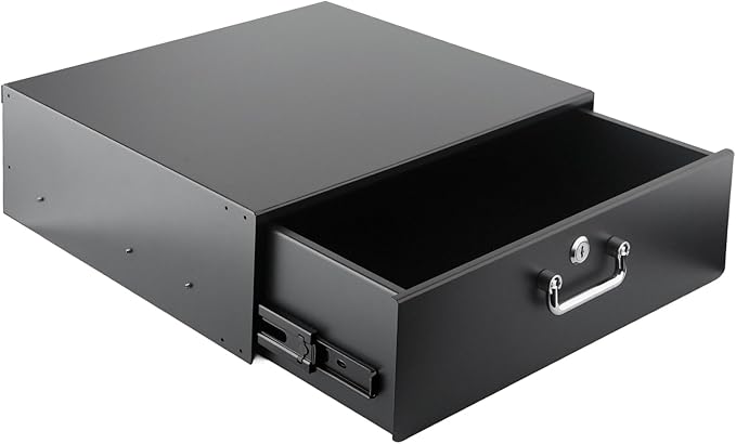 Rack Drawer, Rack Mount Drawer Designed for 19-inch Network Equipment, Servers, AV Racks, or Cabinet Enclosures. Sliding and Lockable Server Rack Drawer Features Cable Management Holes (4U)