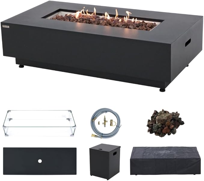 Westwood 50” Propane Fire Pit Smokeless Firepit Converts to Outdoor Gas Fire Pit for Outside Patio Firepit Table Includes Windscreen Rain & Tank Cover Lava Rocks Lid CSA Certified