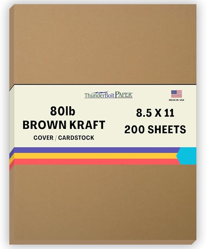 200 Brown Kraft Fiber 80# Cover Paper Sheets - 8.5" X 11" (8.5X11 Inches) Standard Letter|Flyer Size - Rich Earthy Color with Natural Fibers - 80lb/Pound Cardstock - Smooth Finish