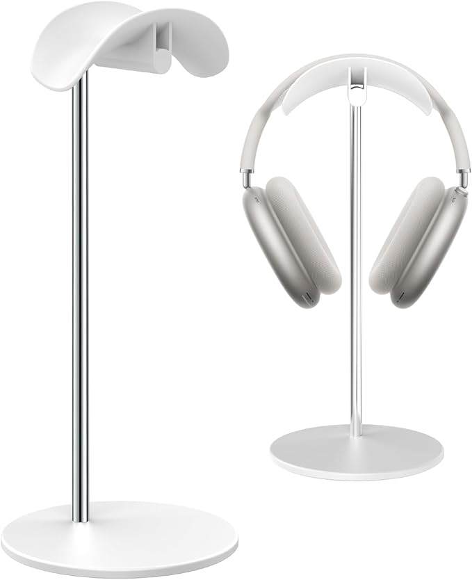 SHUOSUO Headphone Stand, Headset Holder with Solid Base for Desk, Compatible with AirPods Max, Beats, Bose, B&O, Sony, Sennheiser, Gaming, etc (White)