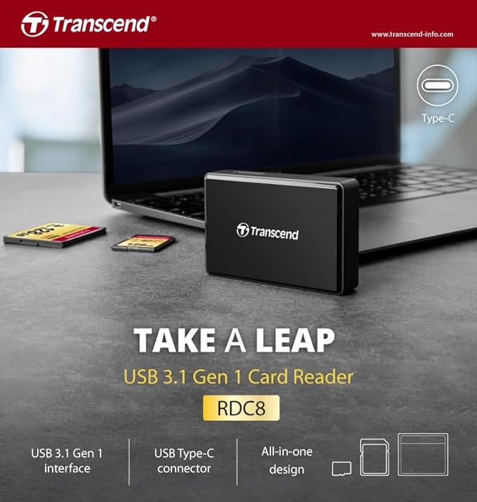 Transcend USB 3.1 Gen 1 Type-C All-in-1 Multi-Card Reader (CF/SD/SDHC/SDXC/microSD)