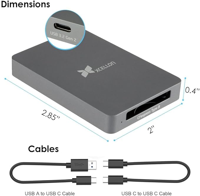 CFexpress Type B Card Reader with USB 3.2 Gen 2, 10Gbps High-Speed Data Transfer, USB C to USB C/USB A Cable, Aluminum Enclosure, Push Lock and Security LED Indicator