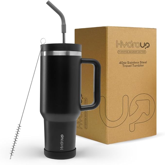 40oz Travel Tumbler Cup with Handle, Two-Way Slider Lid, Stainless Steel Straw with Silicone Tip, Vacuum Insulated Water Bottle for Hot & Cold Drinks, Great Gifts for Mom
