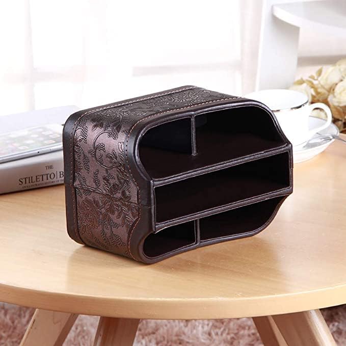 Arniche PU Leather Remote Control Organizer with 360° Spinning Design,Desk Organizer for TV Remote,Phone,Pen,Glasse,Mail,Tablet,Calculator,Controller-Home & Office Storage Caddy (Antique Brown) ﻿