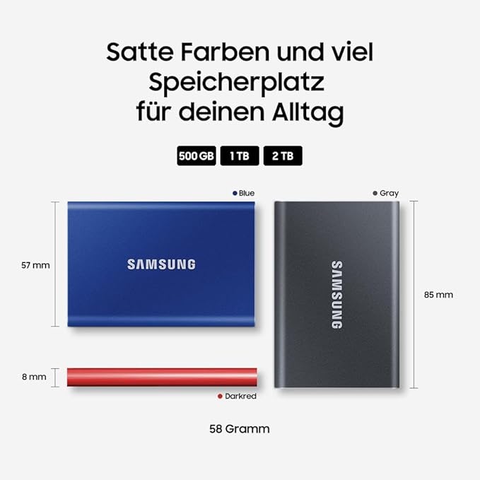 Samsung T7 Portable SSD - 1 TB - USB 3.2 Gen.2 External SSD Titanium Grey (MU-PC1T0T/WW)