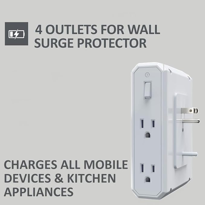 Austere III Series, Appliance Wall Power 4 Outlet Surge Protector for Kitchen, 2500 Joules, Flameless MOV, Overcurrent Protection, SmartFit Outlets, 4 Year Component Guarantee