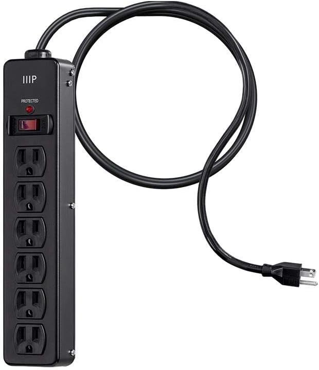 Monoprice Heavy Duty Metal Surge Protector - 6 Outlet Power Strip, 540 Joules, UL Certified, 6 Feet Cable, Black