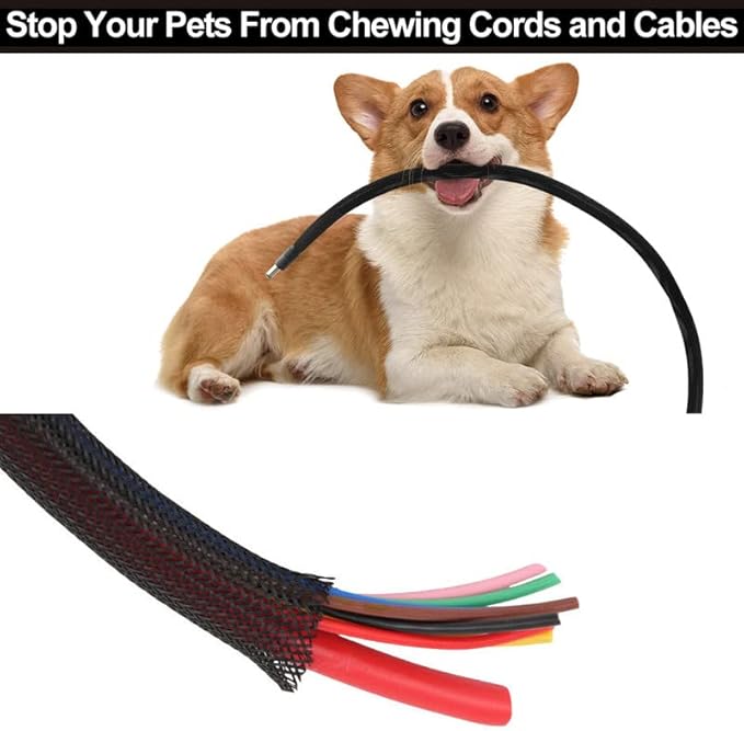 75ft Braided Wire Loom Sleeving Kit,Cable Management Sleeve,Wire Protector Tubing,Cord Organizer Used at Home or Office, to Protect Cables in Automotive,Military, Marine(Black,1/4inch,1/2inch,3/8inch)