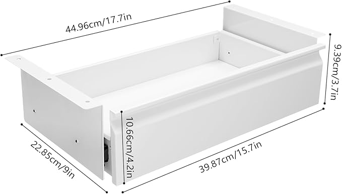 LEYSRIS 17.7" Under Desk Storage Drawer, White Sliding Pull-Out Drawer for Sit Stand Workstation