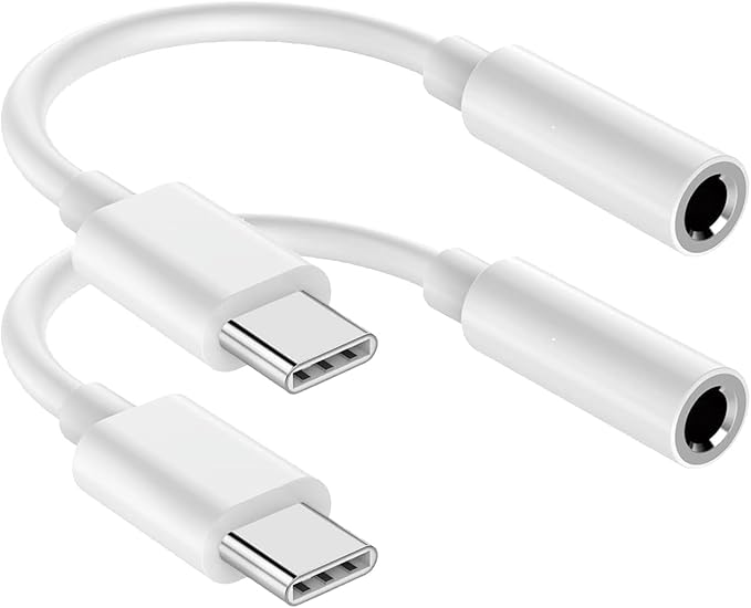 USB C to 3.5mm Audio Headphone Jack Adapter (2Pack), Aux to USB C Dongle Cord Cable Compatible with iPhone 17/16/15, iPad Pro, Samsung Galaxy S25 S24 S23 Ultra/Google Pixel - White