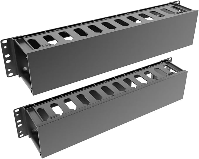 QiaoYoubang 2 Pack of 2U Plastic Cable Management Organizer 12 Slots Horizontal 19" Rack Mount Cable Manager Disassembled