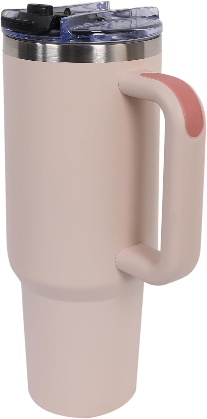40oz Insulated Tumbler with Handle, Leakproof Straw Lid & Carry Handle - Double Wall Vacuum Insulation Keeps Ice 24 Hours, BPA Free Stainless Steel Water Bottle (Seashell)