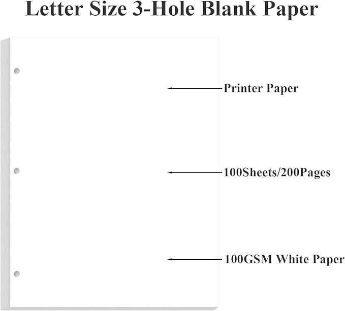 (3-Pack) A4 Blank Paper Refills, 300Sheets / 600Pages Print/Loose-Leaf Paper, 3-Hole, 100gsm, White, 8.5'' x 11''