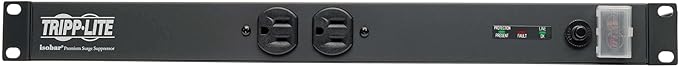 Tripp Lite 12-Outlet Isobar Network-Grade Rackmount Surge Protected PDU Power Strip, 15A 120V, 3840 Joules Protection, 15ft Cord with 5-15P, 25,000 Insurance (IBAR12)