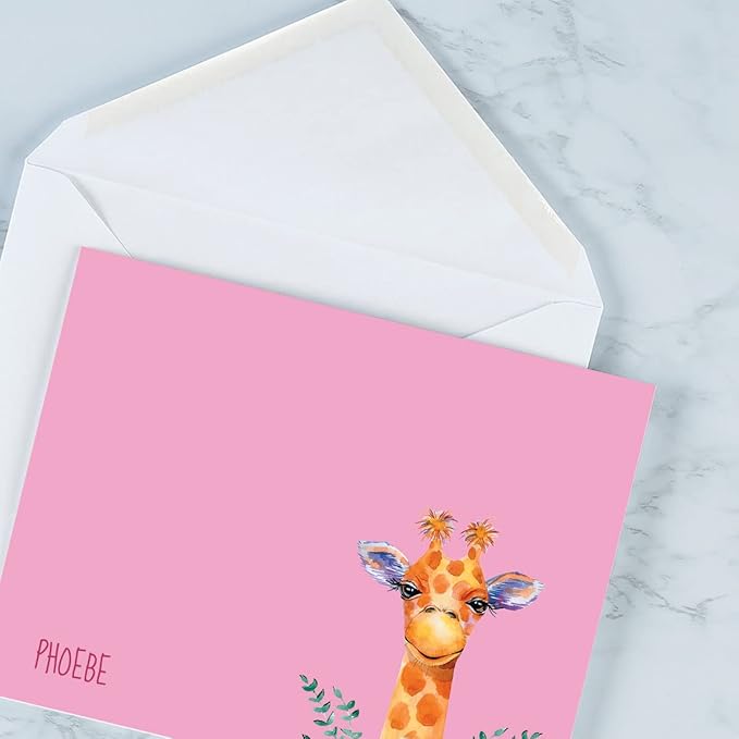 Current Mini Giraffe Personalized Note Cards - 24 Cards with White Envelopes, 4¼ x 5½ Inch Size, Blank Stationery, Add Names or Text, For Thank You Notes, Invitations, & Announcements