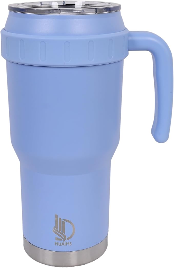 40 Oz Tumbler with Handle & Straw Lid, Insulated Stainless Steel Vacuum Flask, Double Wall Thermal Car Cup for Hot & Cold Drinks, Leak Proof, BPA Free (Cornflower Blue)