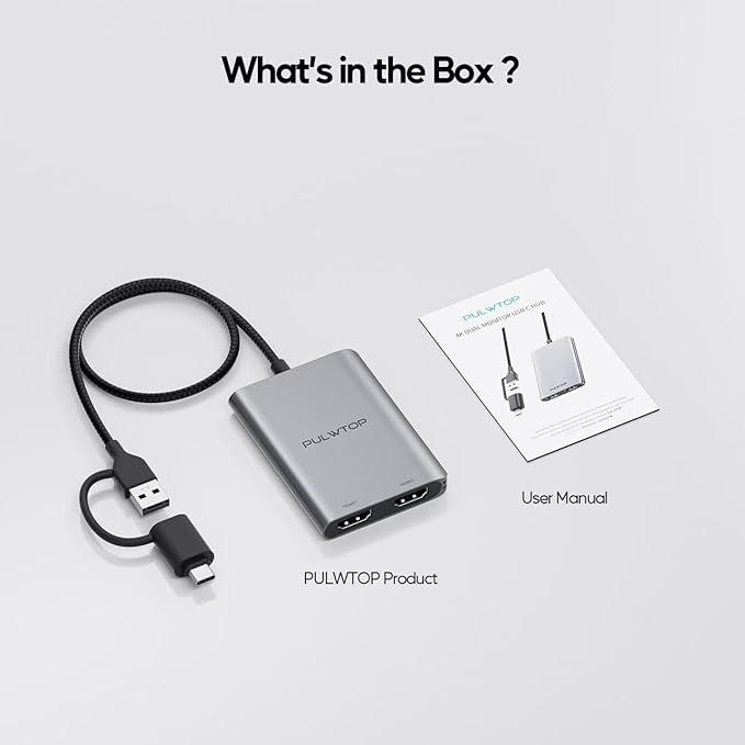 PULWTOP Displaylink Adapter, USB C to HDMI Adapter with Dual Monitor for Mac M1/M2/M3/M4, USB C to Dual HDMI for MacBook, Laptops, iMac, Driver Required