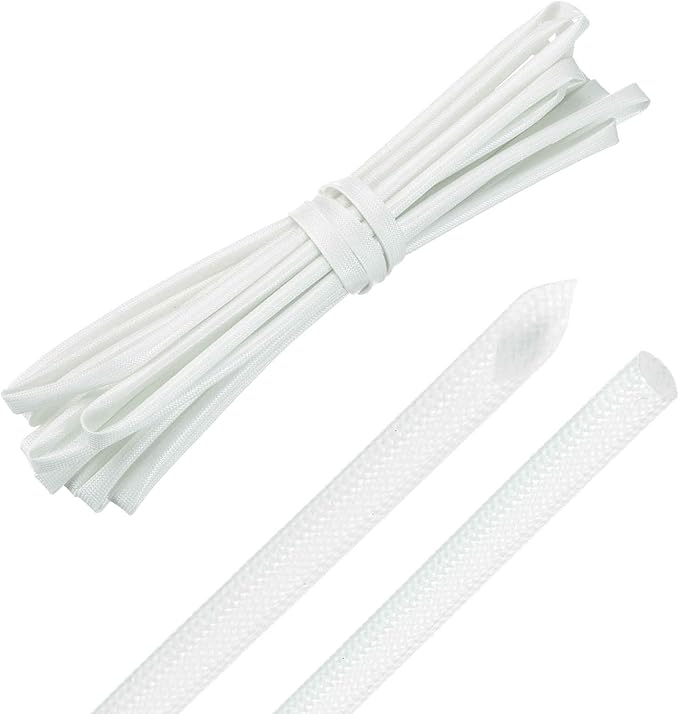 MECCANIXITY 20ft Braided Cable Sleeve, 3/16" ID 200C High Temperature 1500V Fiberglass Wire Insulation Cord Protector Organizer Wires Management for Motor Engine Fuel Line, White