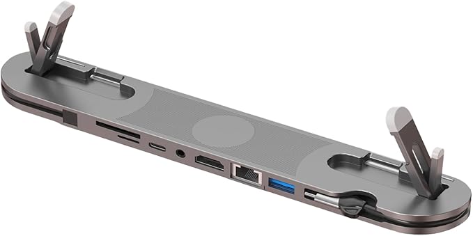 Aluminum USB C Laptop Stand 7 Port Expansion Adapter 4K60Hz 100W Charging Gigabit Ethernet Card Reader Foldable Computer Type C Docking Station