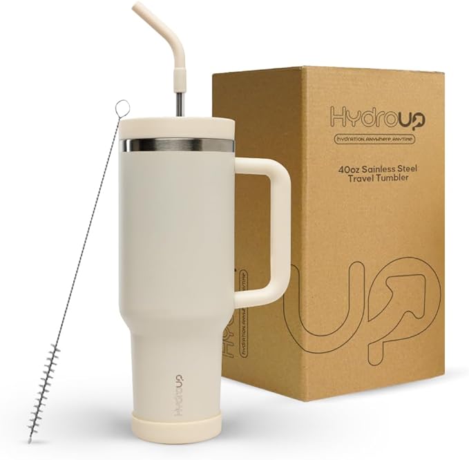 40oz Travel Tumbler Cup with Handle, Two-Way Slider Lid, Stainless Steel Straw with Silicone Tip, Vacuum Insulated Water Bottle for Hot & Cold Drinks, Great Gifts for Mom